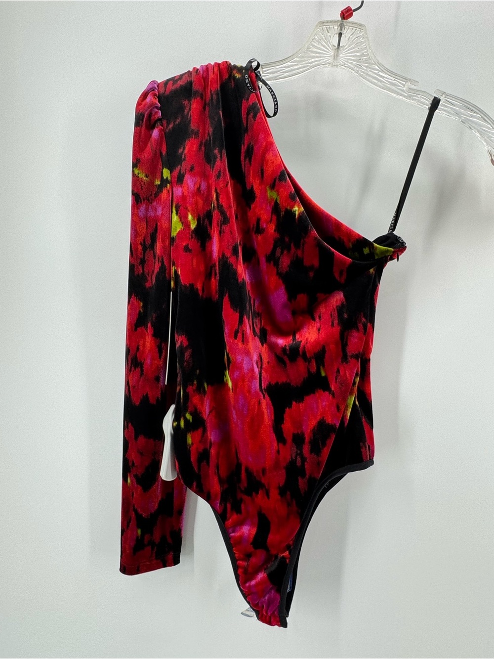 ⚙️ 3For$30 ⚙️ One-Shoulder Floral Print Bodysuit - Red & Black